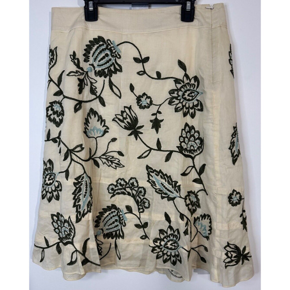 Ann Taylor Dresses & Skirts - Ann Taylor Floral Embroidered Skirt 6 Lined A-Line Cotton Cottage Boho Modest B3